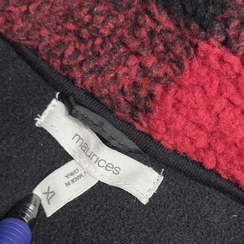 Maurices Red and Black Buffalo Check Sherpa Coat Size XL Womans - Picture 7 of 9